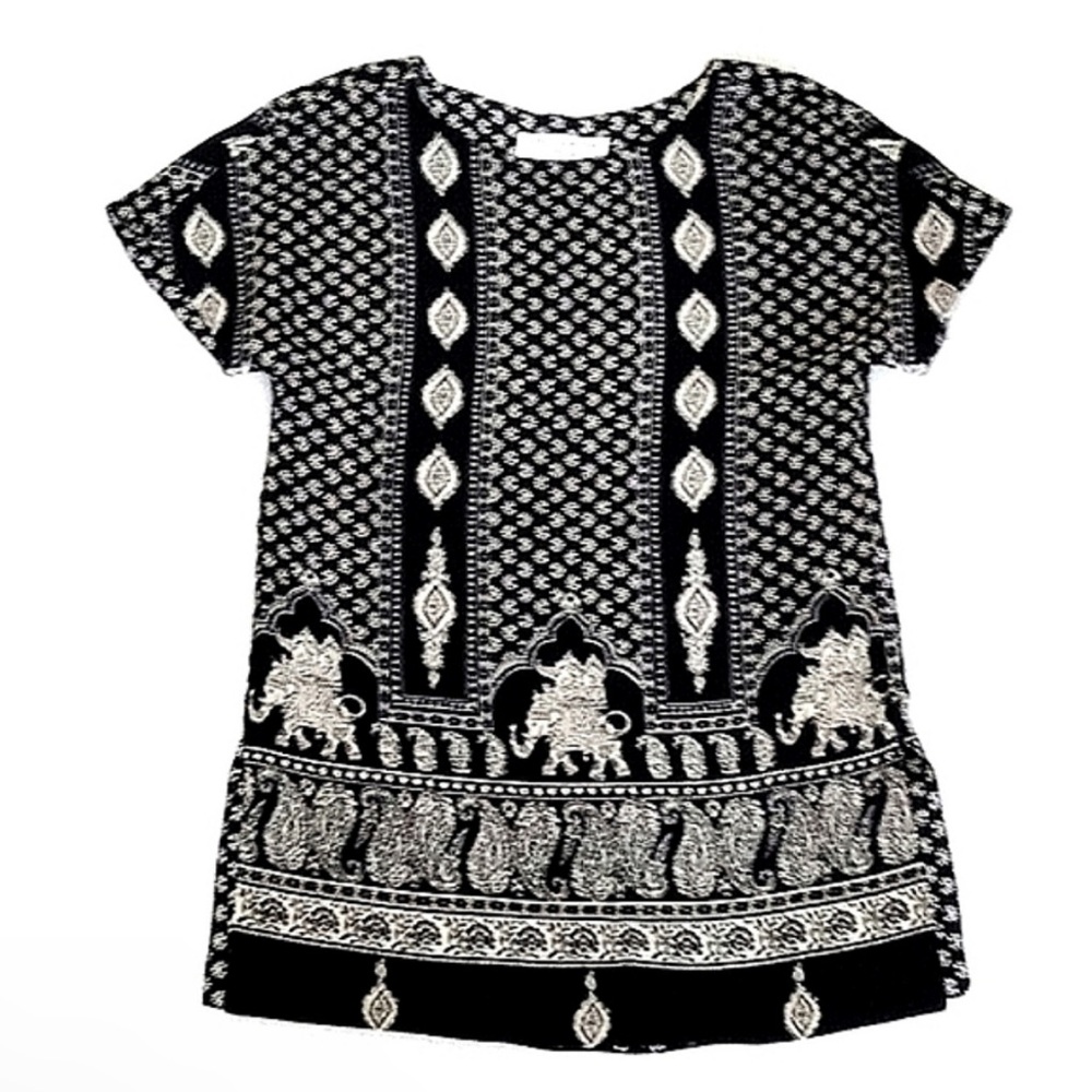 Vintage Jones New York Black & Cream Tunic Dress Elegant Elephant Motif 4
